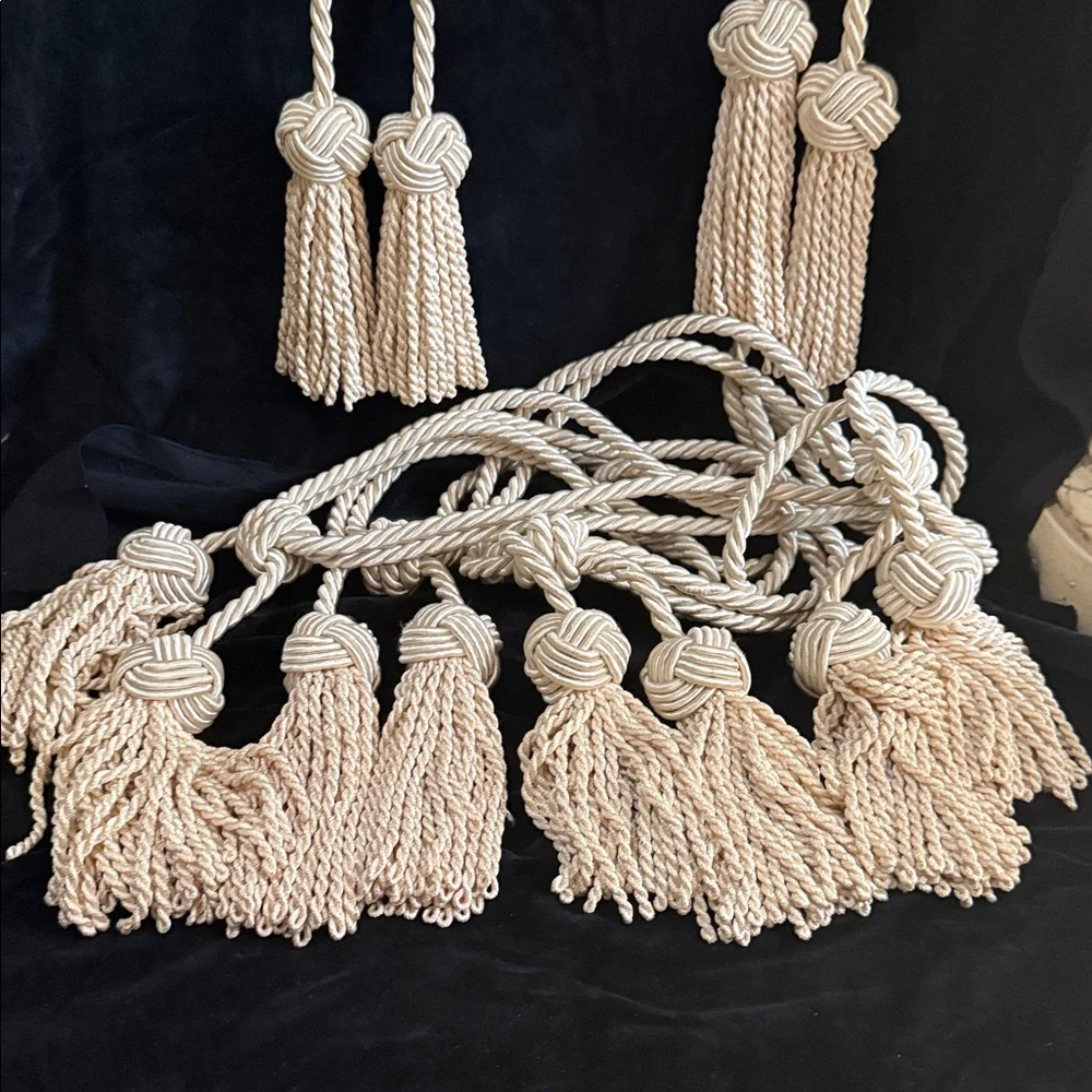 Elegant Cream Rope Tassels Rayon Curtain Drapery Tie Backs 6 Total ivory color